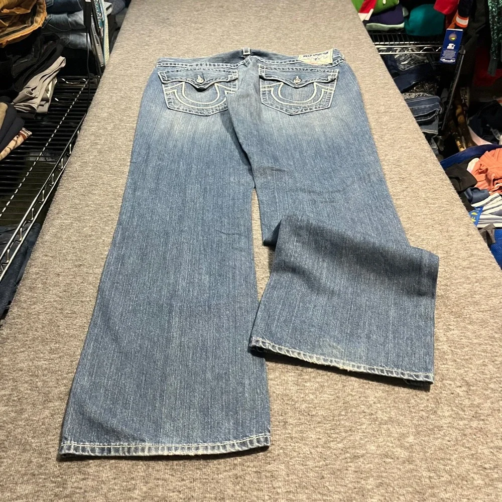 True Religion Section Straight Jeans Mens 38x34 Rope Stitch Baggy Wide Leg Blue